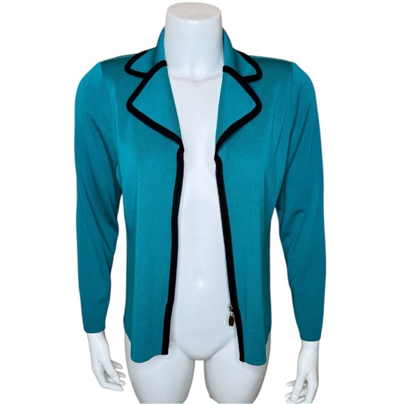 Exclusively Misook Vintage Zip Cardigan Sweater Jacket S Petite Green Black - Picture 8 of 9